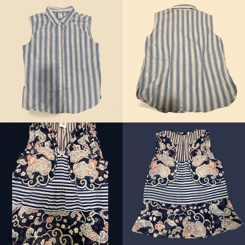 Bundle Deal GAP + CAbi Sleeveless Tops XS Stripe Paisley Ruffle Blouses